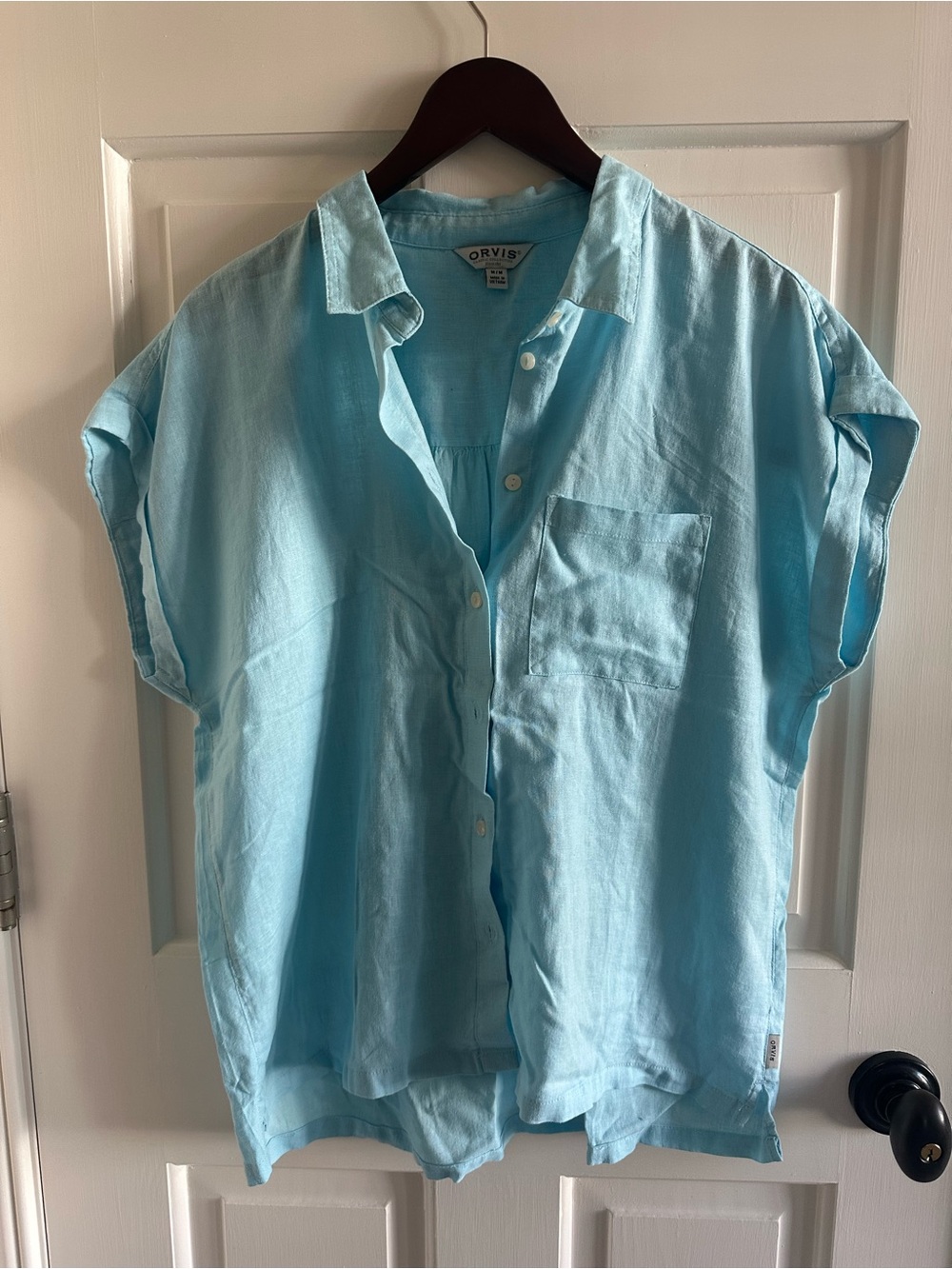 Orvis womens Light Blue Linen blend Button-Up Shirt size medium